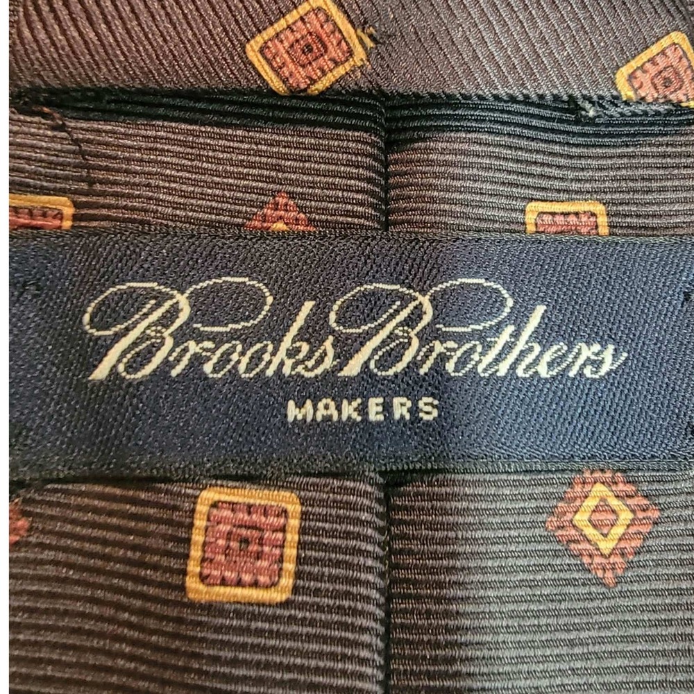Brooks Brothers Tie Mens OS Navy Geometric Medallion Silk Makers Hand Made USA
